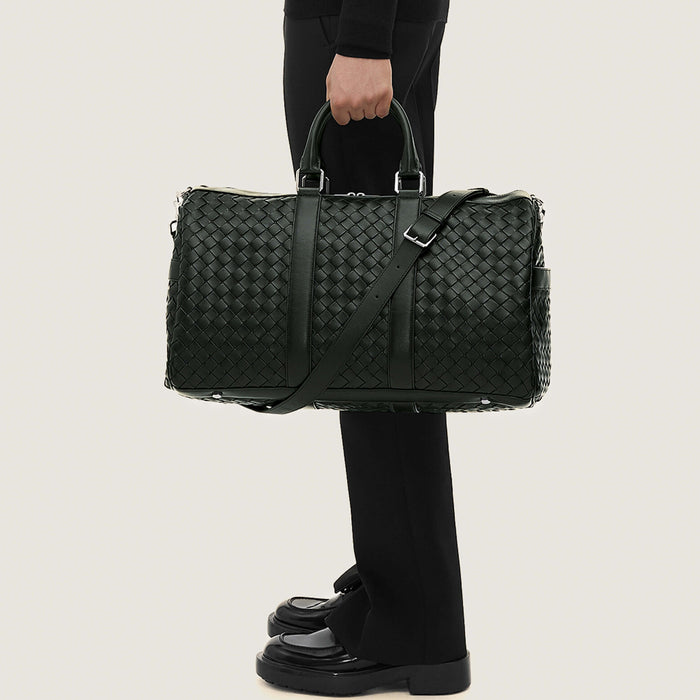 Woven Leather Duffle Bag - Dark Green