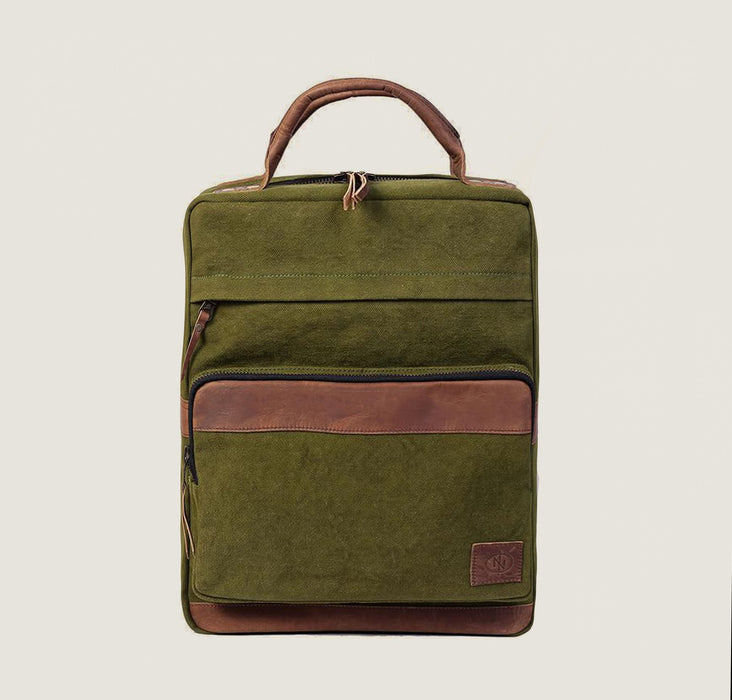 Leather and Jute Fabric Backpack - Green